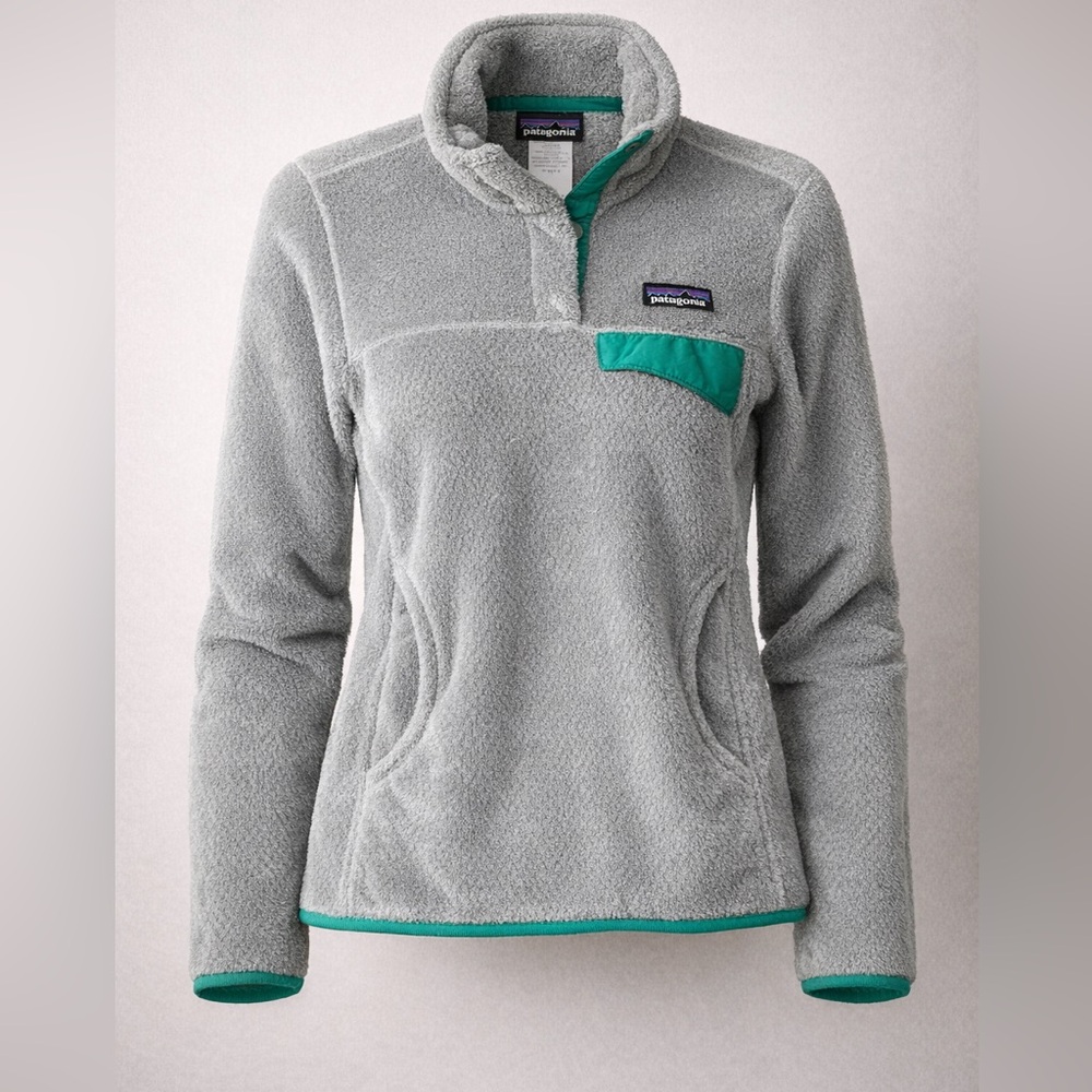 Patagonia Synchilla Snap-T Pullover Fleece Gray Green Trim Women's XS